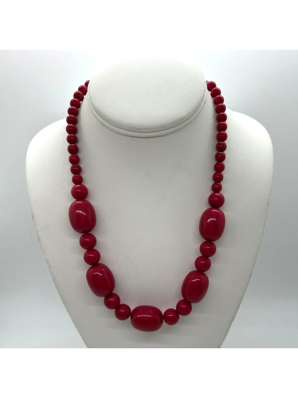 Pink Acrylic Beaded Necklace Oval Round Beads Glow Under UV Light 20" Statement
